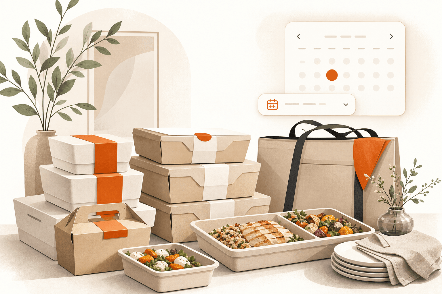 Catering boxes prepared for event pickup with scheduling